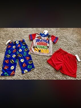 Justice League Boys' 3-Piece Pajama Set - Red & Blue